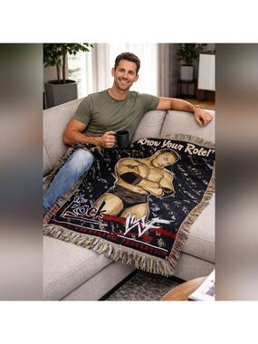 VTG 90s WWF The Rock “Know Your Role” Throw Blanket 44x56 Like New Rare